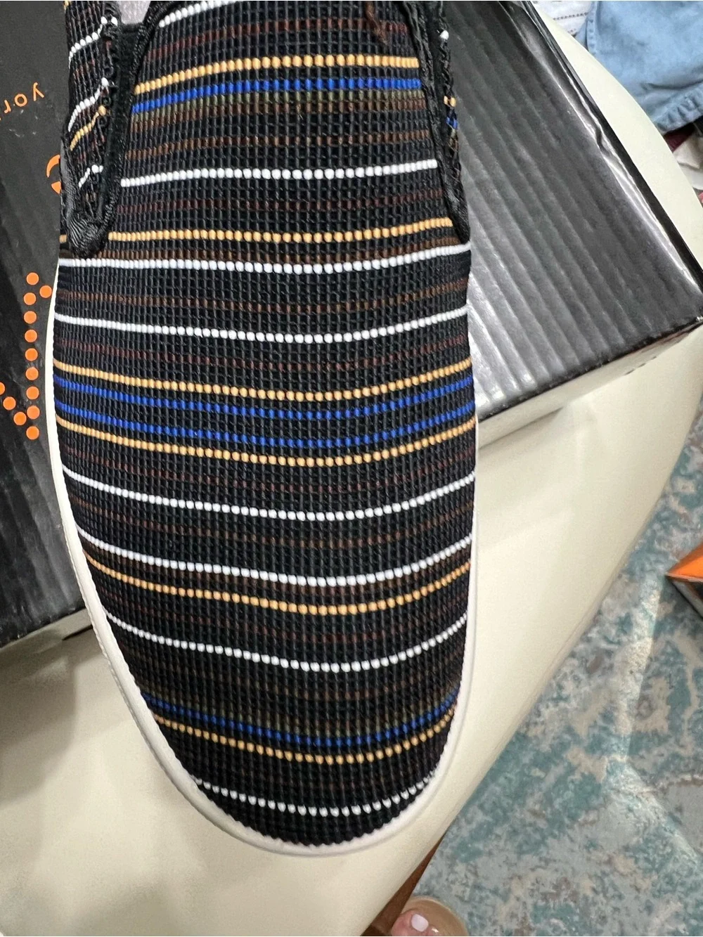 bernie mev. Black Striped Slip-On Flats